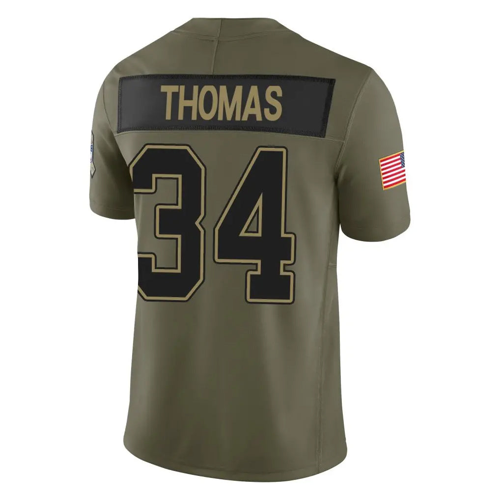 B.Bills #34 Thurman Thomas Player Olive Salute To Service Limited Game Ndoa Stitched Jerseys