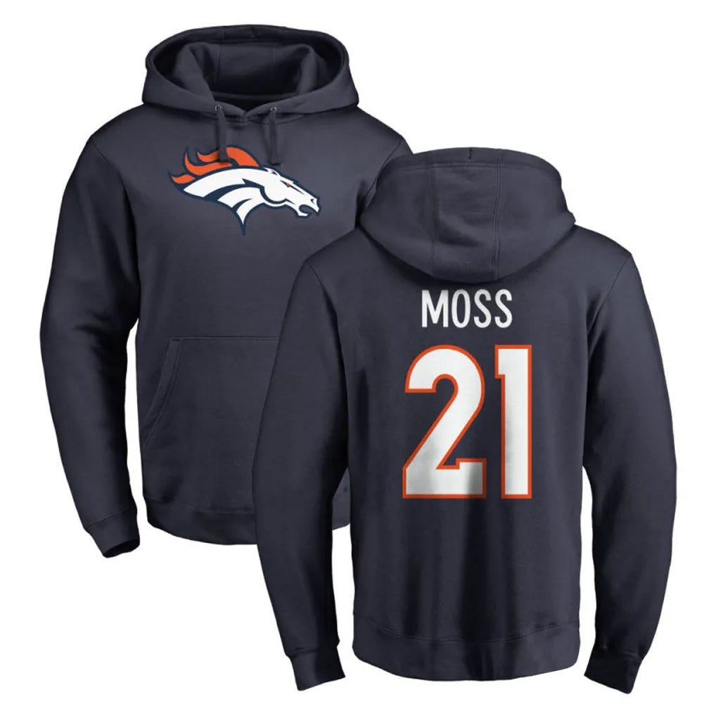 D.Broncos #21 Riley Moss Player Navy Pullover Hoodie Limited Ndoa Stitched Jerseys