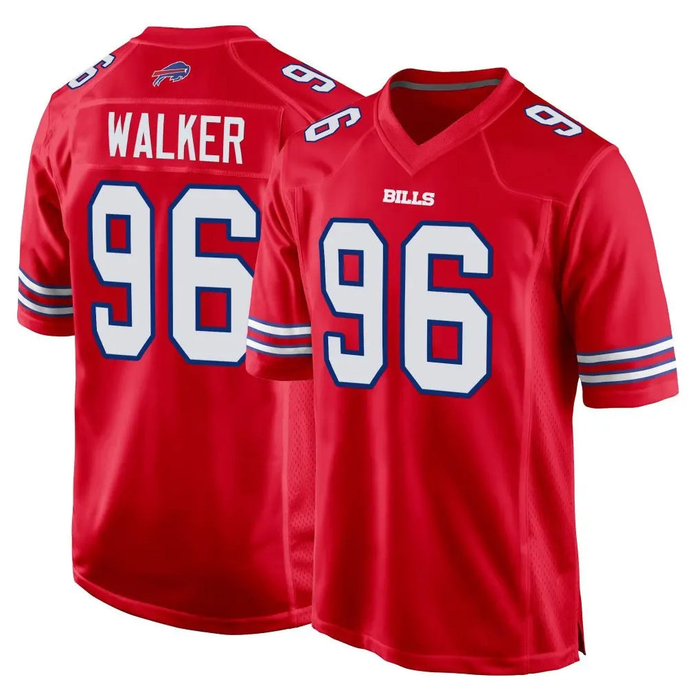 B.Bills #96 Deone Walker Player Red Home Game Ndoa Stitched Jerseys