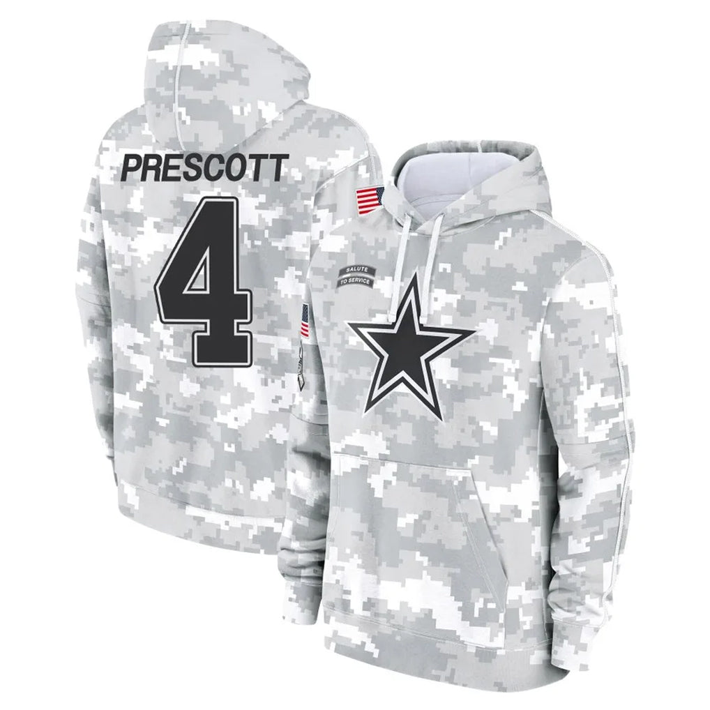 D.Cowboys #4 Dak Prescott Player Arctic Camo Salute to Service Hoodies Limited Game Ndoa Stitched Jerseys