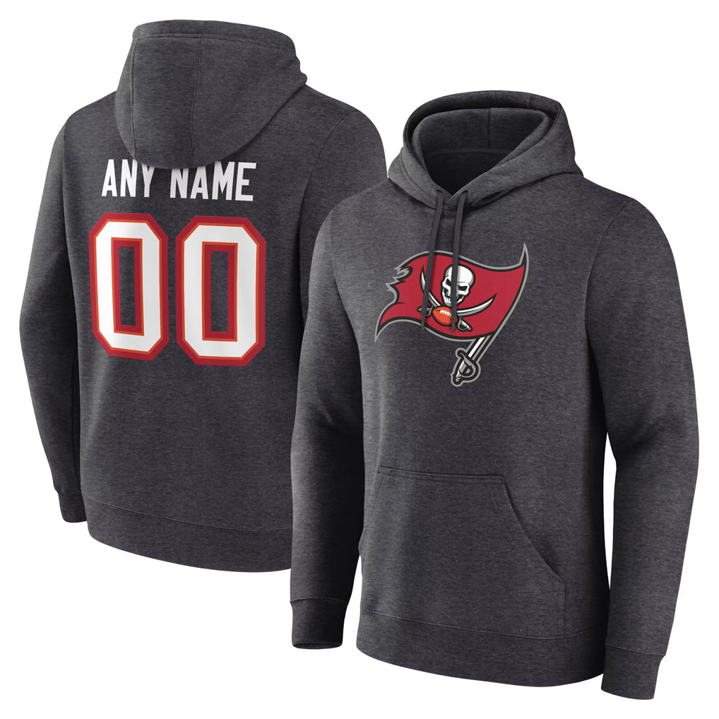 Custom TB.Buccaneers Gray LOGO Pullover Hoodie Home Game Any Name & Numbers Ndoa Stitched Jerseys