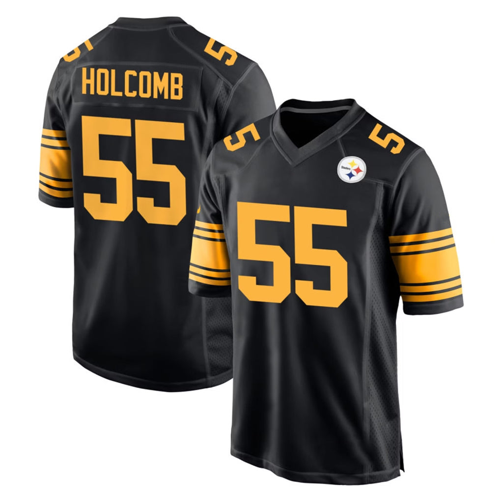 P.Steelers #55 Cole Holcomb Player Black Color Rush Home Game Ndoa Stitched Jerseys