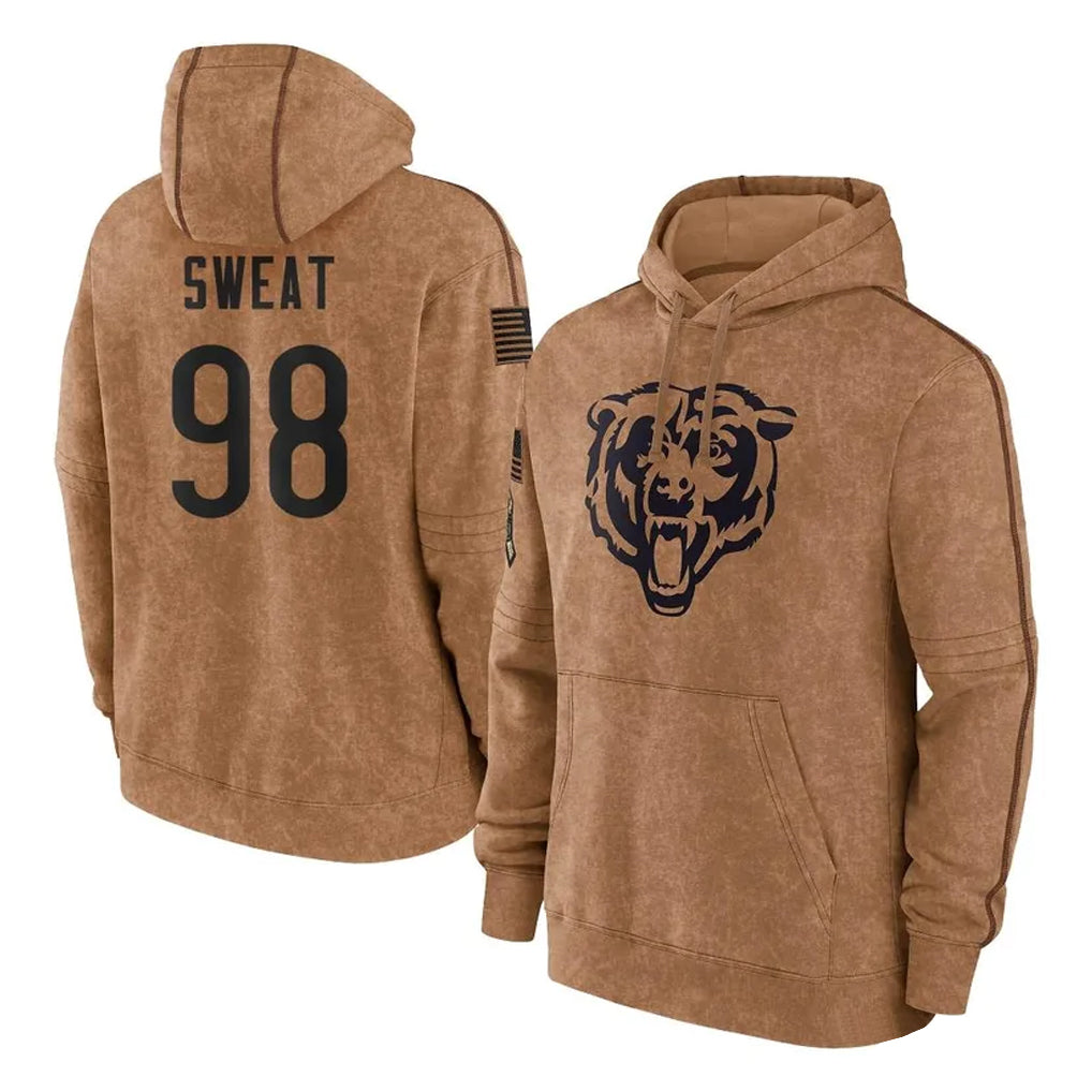 C.Bears #98 Montez Sweat Player Brown Salute to Service Pullover Hoodies Limited Ndoa Stitched Jerseys