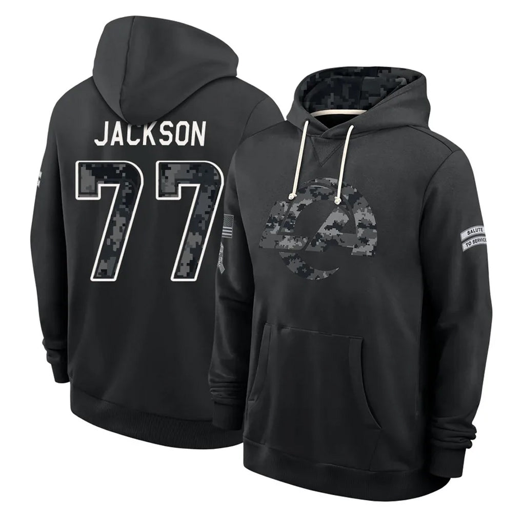 LA.Rams #77 Alaric Jackson Player 2026 Black Logo Pullover Hoodies Limited Game Ndoa Stitched Jerseys