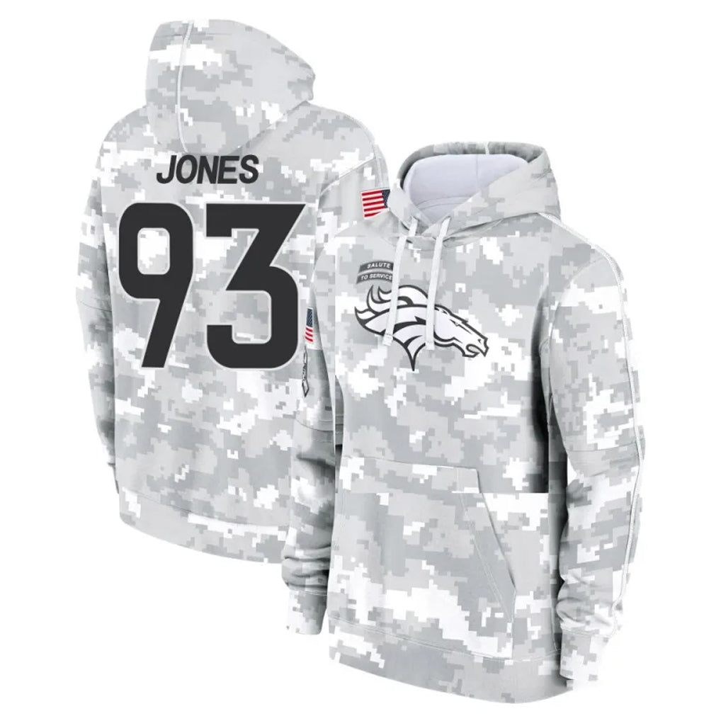 D.Broncos #93 D.J. Jones Player Arctic Camo Salute to Service Hoodies Limited Game Ndoa Stitched Jerseys