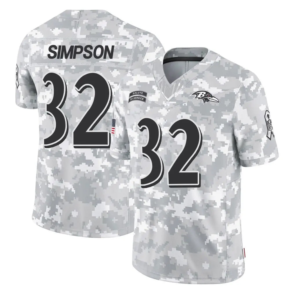 B.Ravens #32 Trenton Simpson Player Arctic Camo Salute to Service Limited Ndoa Stitched Jerseys