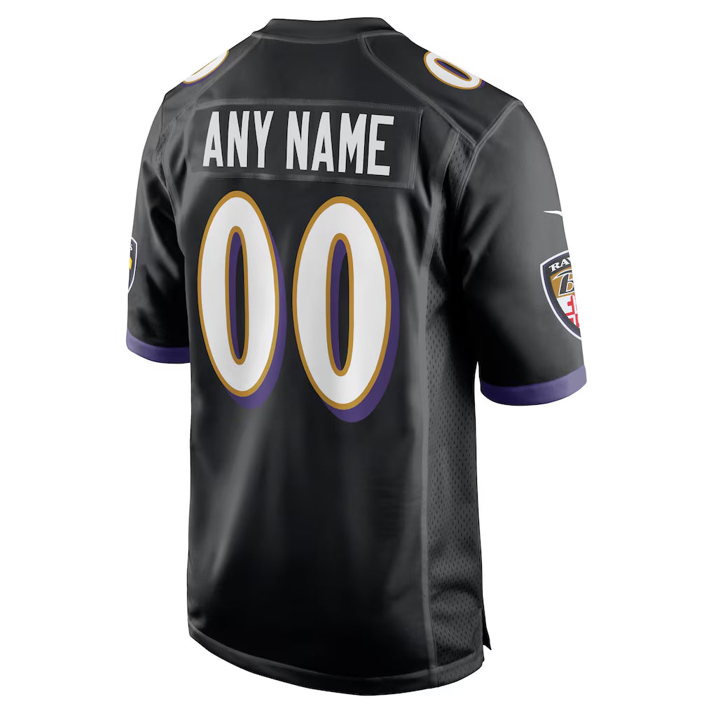 Custom B.Ravens Black Alternate Home Game Any Name & Numbers Ndoa Stitched Jerseys