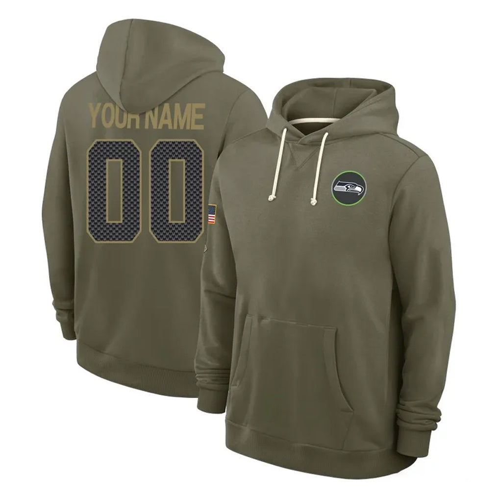 Custom S.Seahawks Olive Salute to Service Pullover Hoodies Limited Any Name & Numbers Ndoa Stitched Jerseys