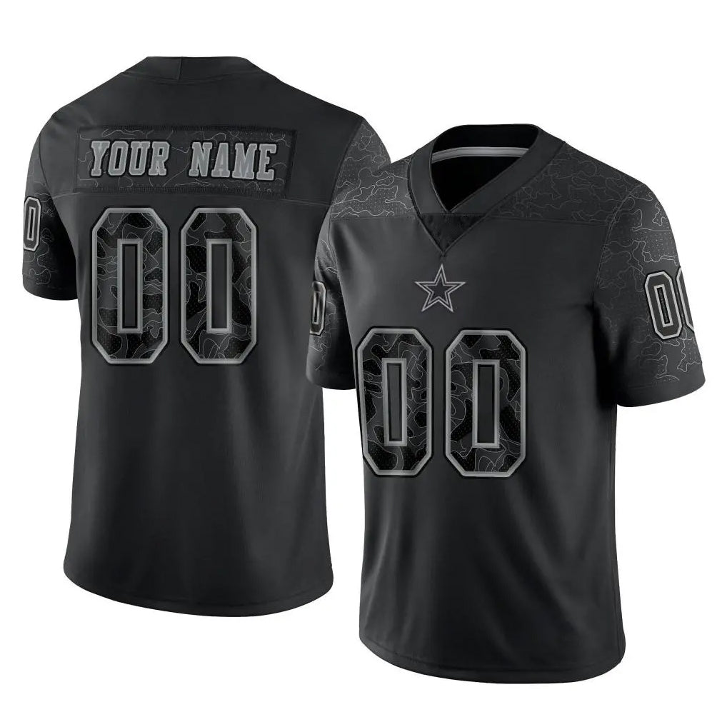 Custom D.Cowboys Black Limited Reflective Home Game Any Name & Numbers Ndoa Stitched Jerseys