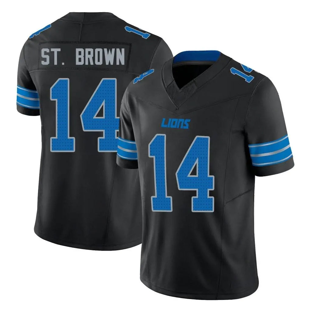 D.Lions #14 Amon-Ra St. Brown Player Black Alternate Vapor F.U.S.E. Limited Home Game Ndoa Stitched Jerseys