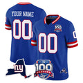 Custom NY.Giants Royal 100th Season & State Patch Vapor Limited Home Game Any Name & Numbers Ndoa Stitched Jerseys
