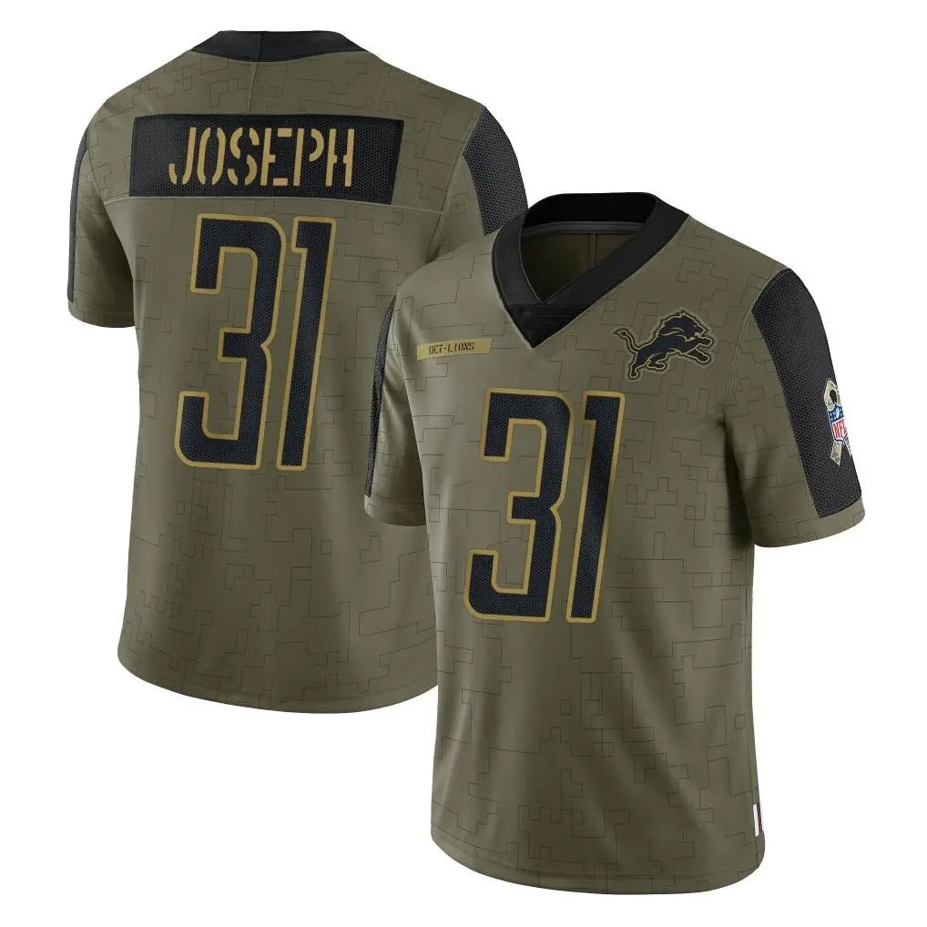 D.Lions #31 Kerby Joseph Player Olive Salute To Service Limited Game Ndoa Stitched Jerseys