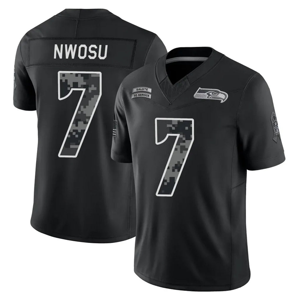 S.Seahawks #7 Uchenna Nwosu Player Black Limited 2026 Salute to Service Home Game Ndoa Stitched Jerseys