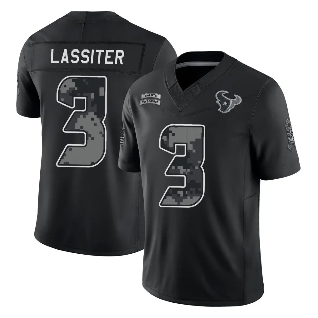 H.Texans #3 Kamari Lassiter Player Black Limited 2026 Salute to Service Home Game Ndoa Stitched Jerseys