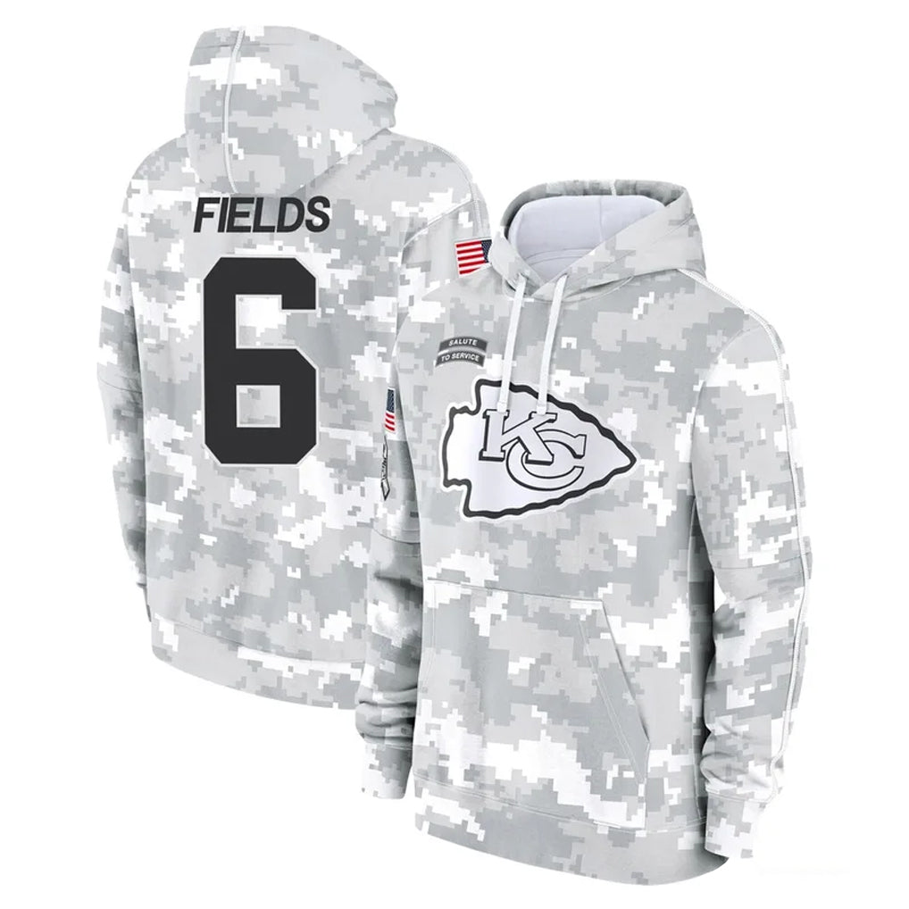 KC.Chiefs #6 Justin Fields Player Arctic Camo Salute to Service Hoodies Limited Game Stitched Jerseys