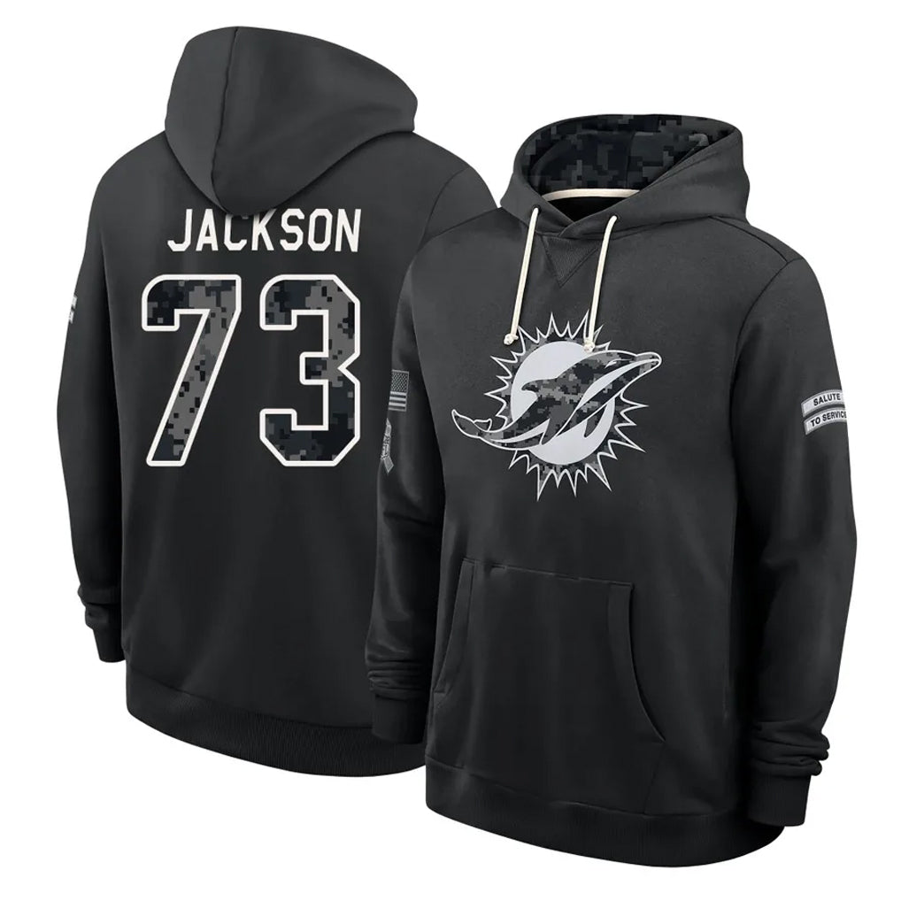 M.Dolphins #73 Austin Jackson Player 2026 Black Logo Pullover Hoodies Limited Game Ndoa Stitched Jerseys