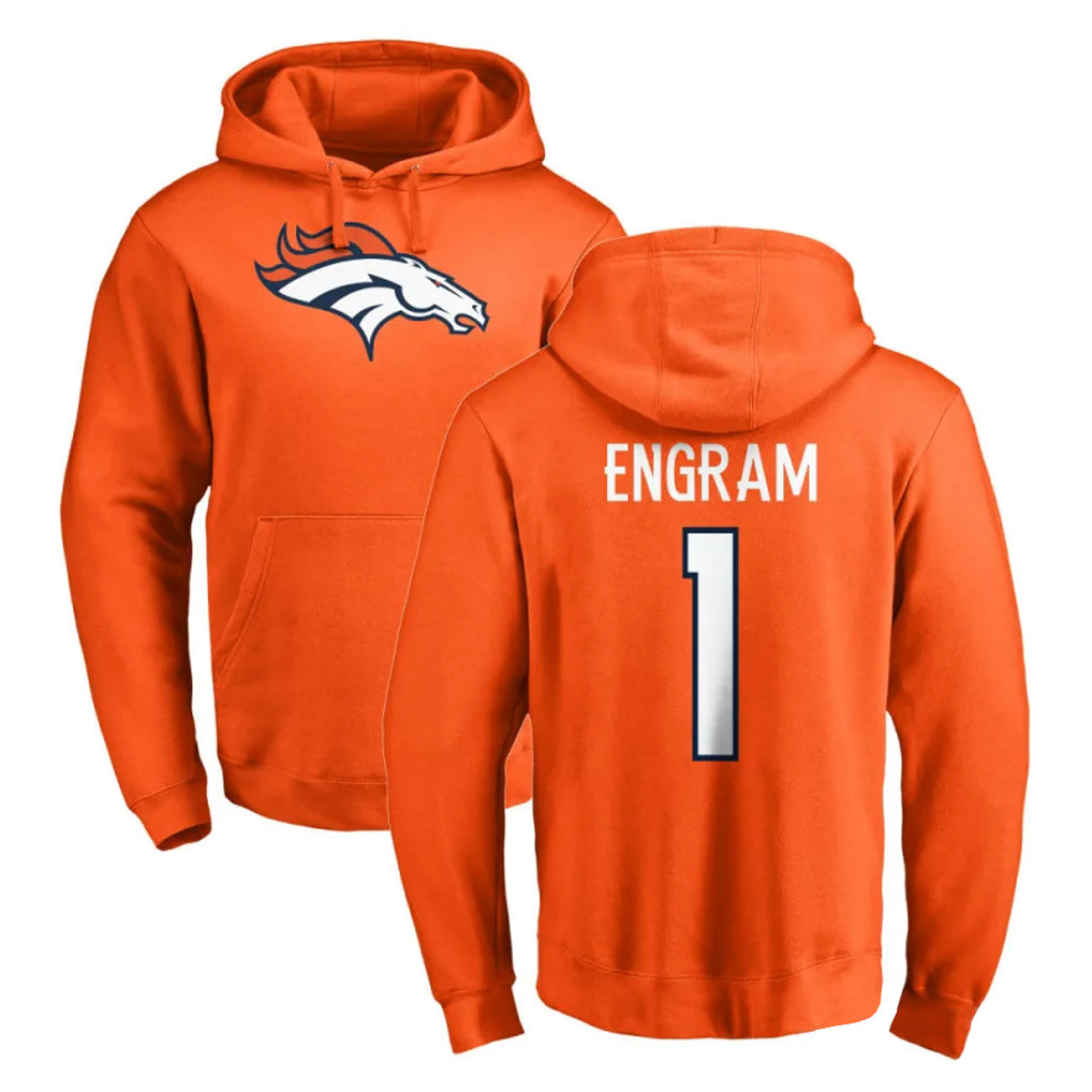 D.Broncos #1 Evan Engram Player Orange Pullover Hoodie Limited Ndoa Stitched Jerseys