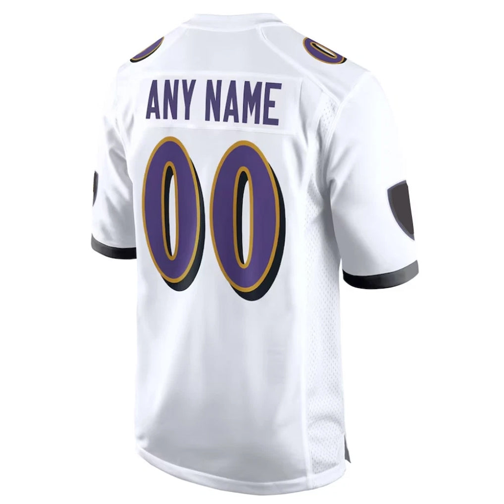 Custom B.Ravens White Alternate Home Game Any Name & Numbers Ndoa Stitched Jerseys