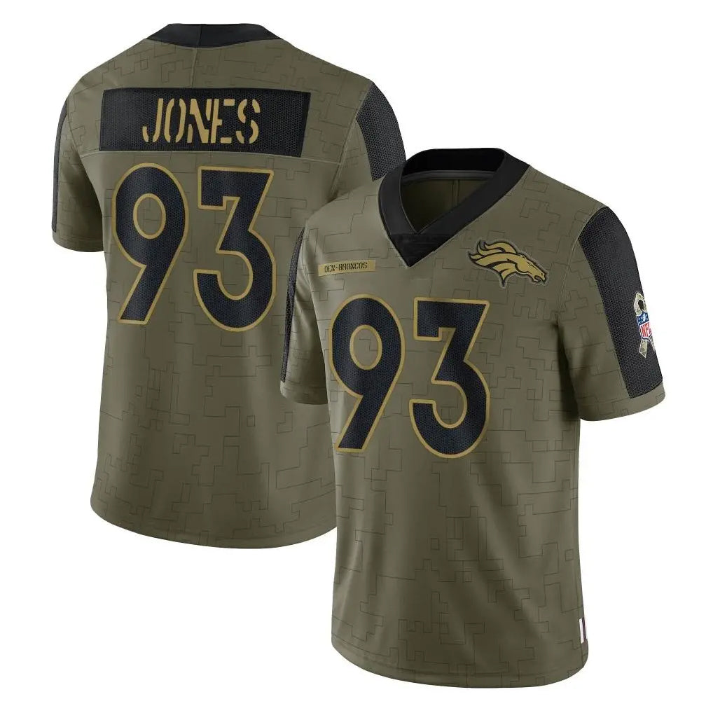 D.Broncos #93 D.J. Jones Player Olive Salute To Service Limited Game Ndoa Stitched Jerseys