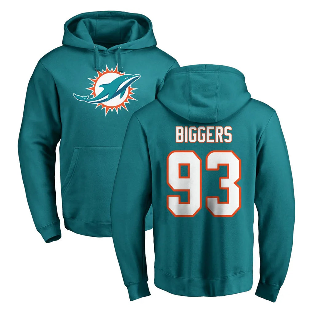 M.Dolphins #93 Zeek Biggers Player Aqua LOGO Pullover Hoodies Limited Ndoa Stitched Jerseys