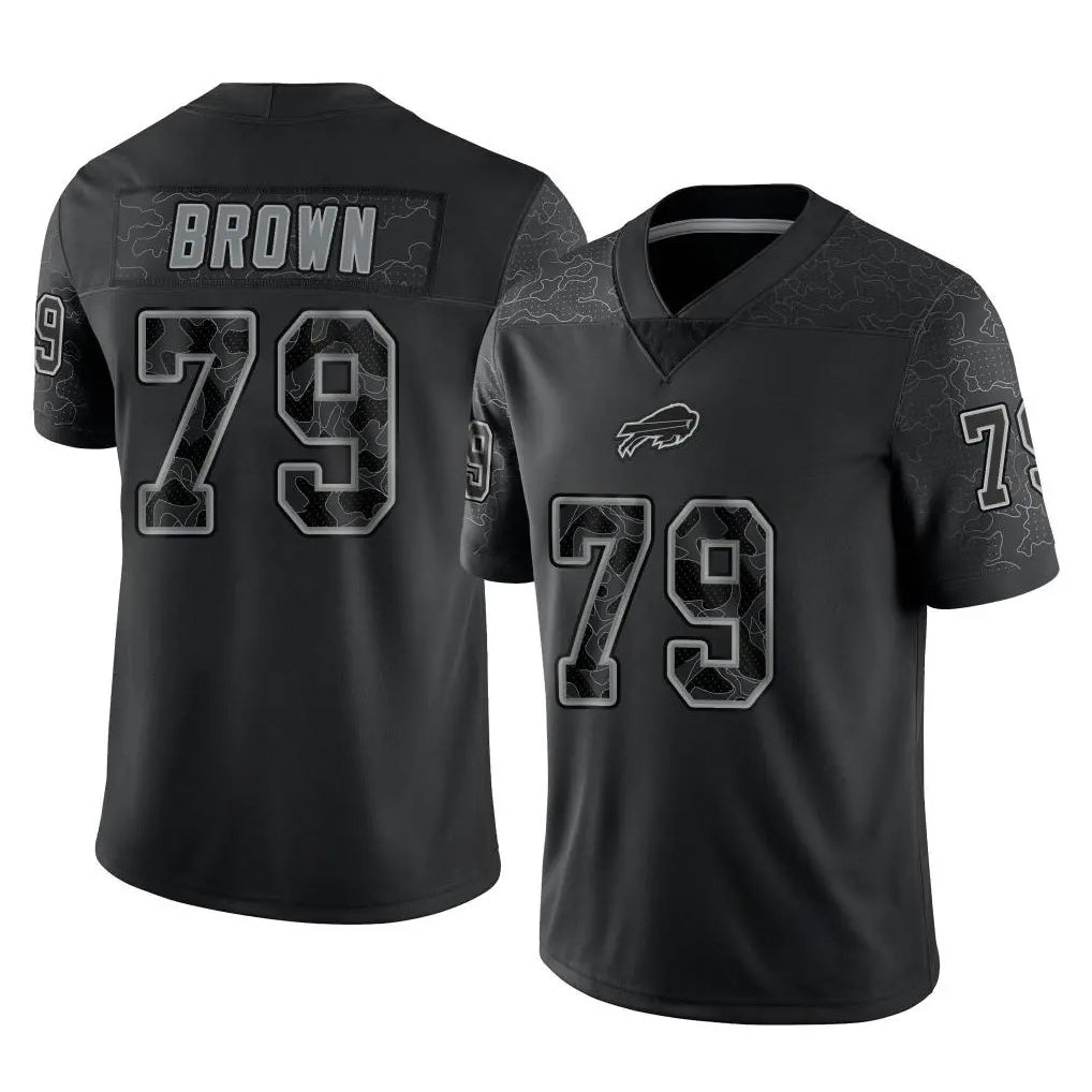 B.Bills #79 Spencer Brown Player Black RFLCTV Limited Ndoa Stitched Jerseys