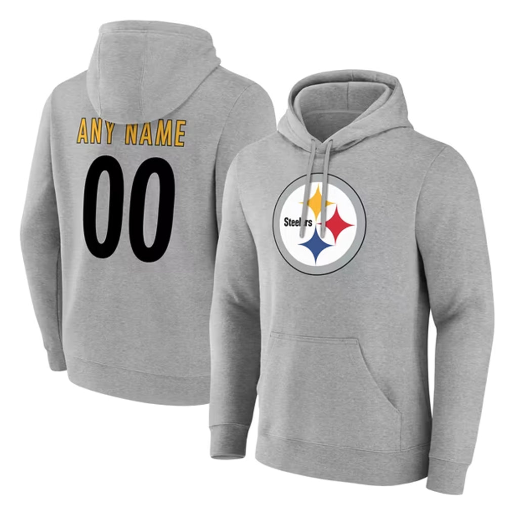 Custom P.Steelers Gray LOGO Pullover Hoodies Limited Any Name & Numbers Ndoa Stitched Jerseys