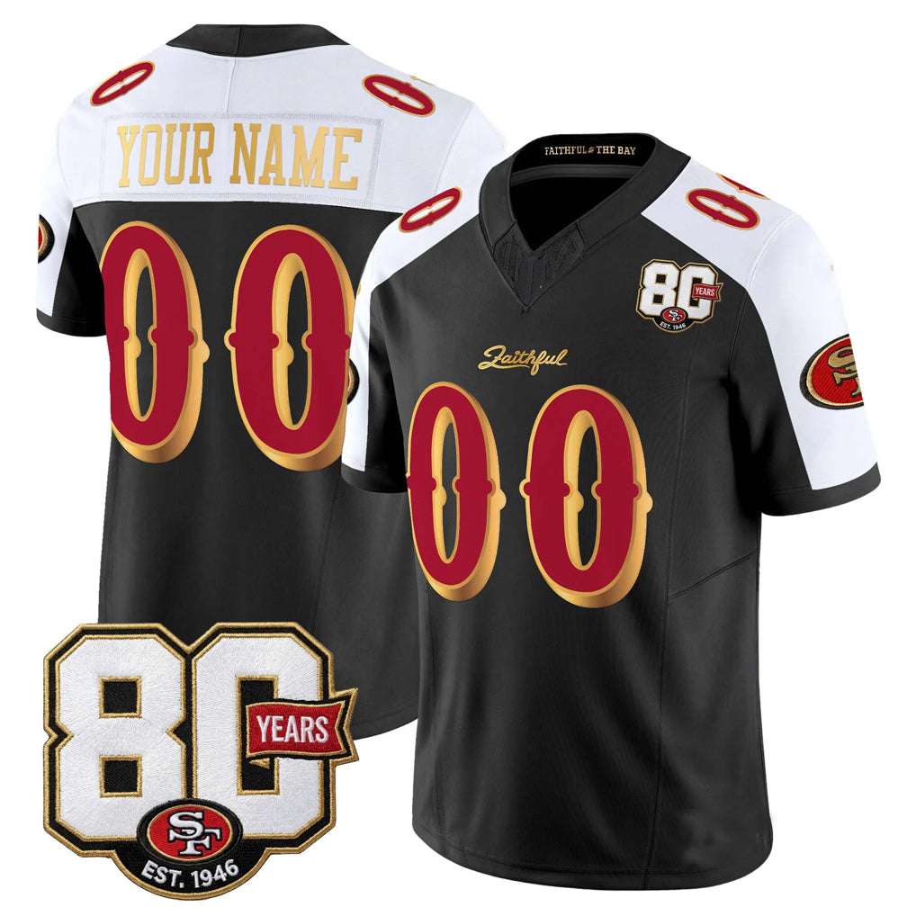 Custom SF.49ers Black-White Limited 80th Rivalries Collection Home Game Any Name & Numbers Ndoa Stitched Jerseys