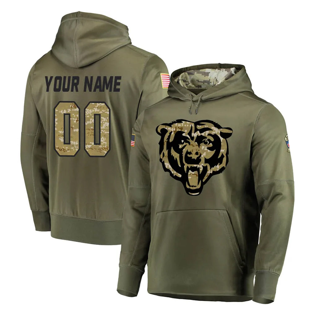 Custom C.Bears Olive Salute to Service Pullover Hoodies Home Game Any Name & Numbers Ndoa Stitched Jerseys