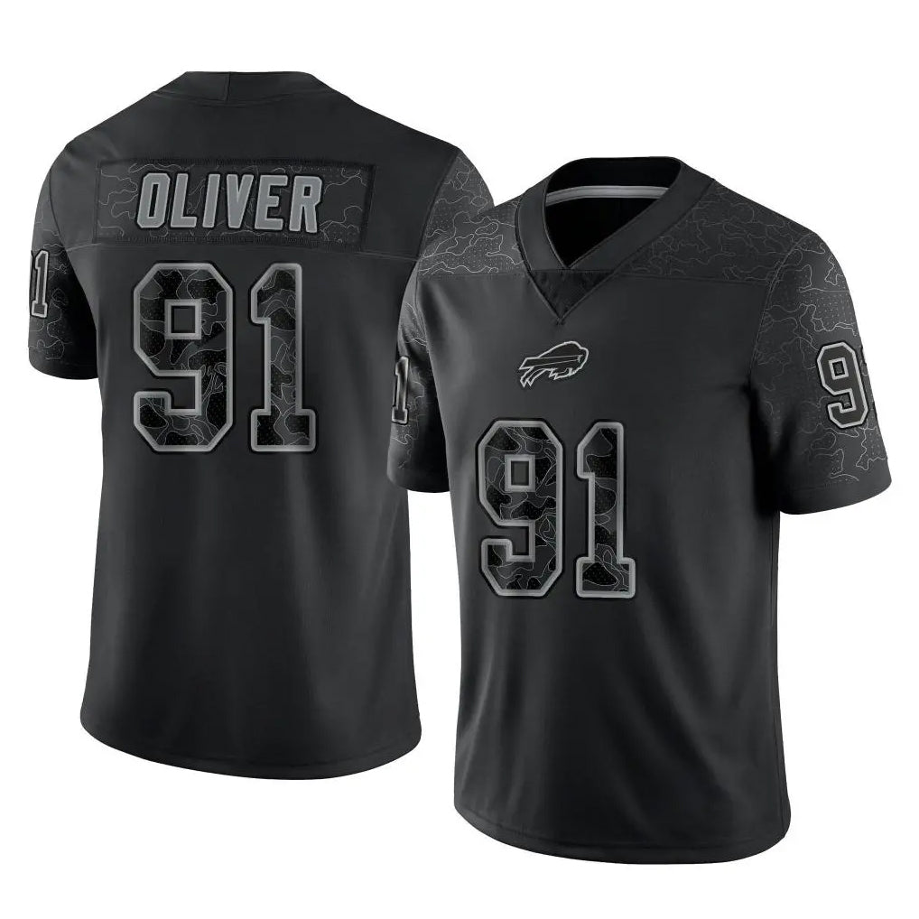 B.Bills #91 Ed Oliver Player Black RFLCTV Limited Ndoa Stitched Jerseys