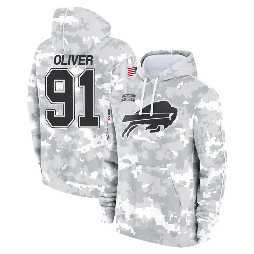 B.Bills #91 Ed Oliver Player Arctic Camo Salute to Service Hoodies Ndoa Stitched Jerseys