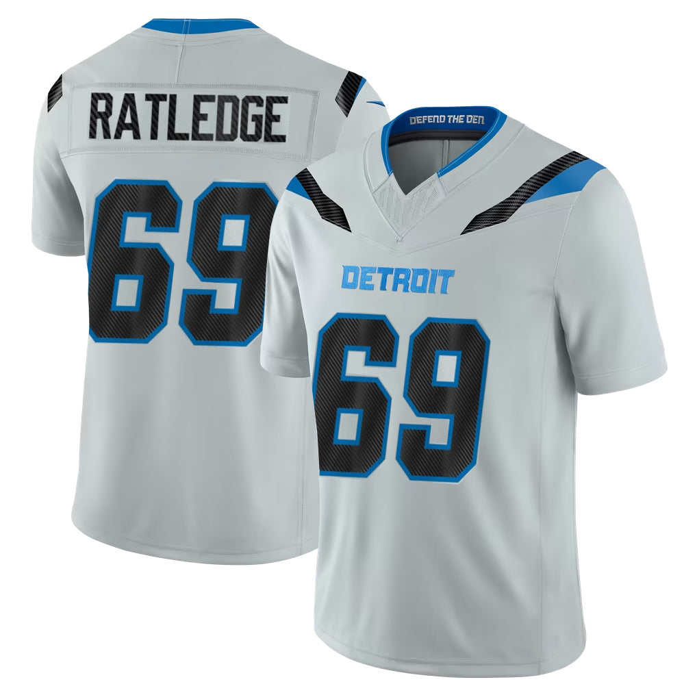 D.Lions #69 Tate Ratledge Player Silver Limited 2026 Rivalries Collection Home Game Ndoa Stitched Jerseys