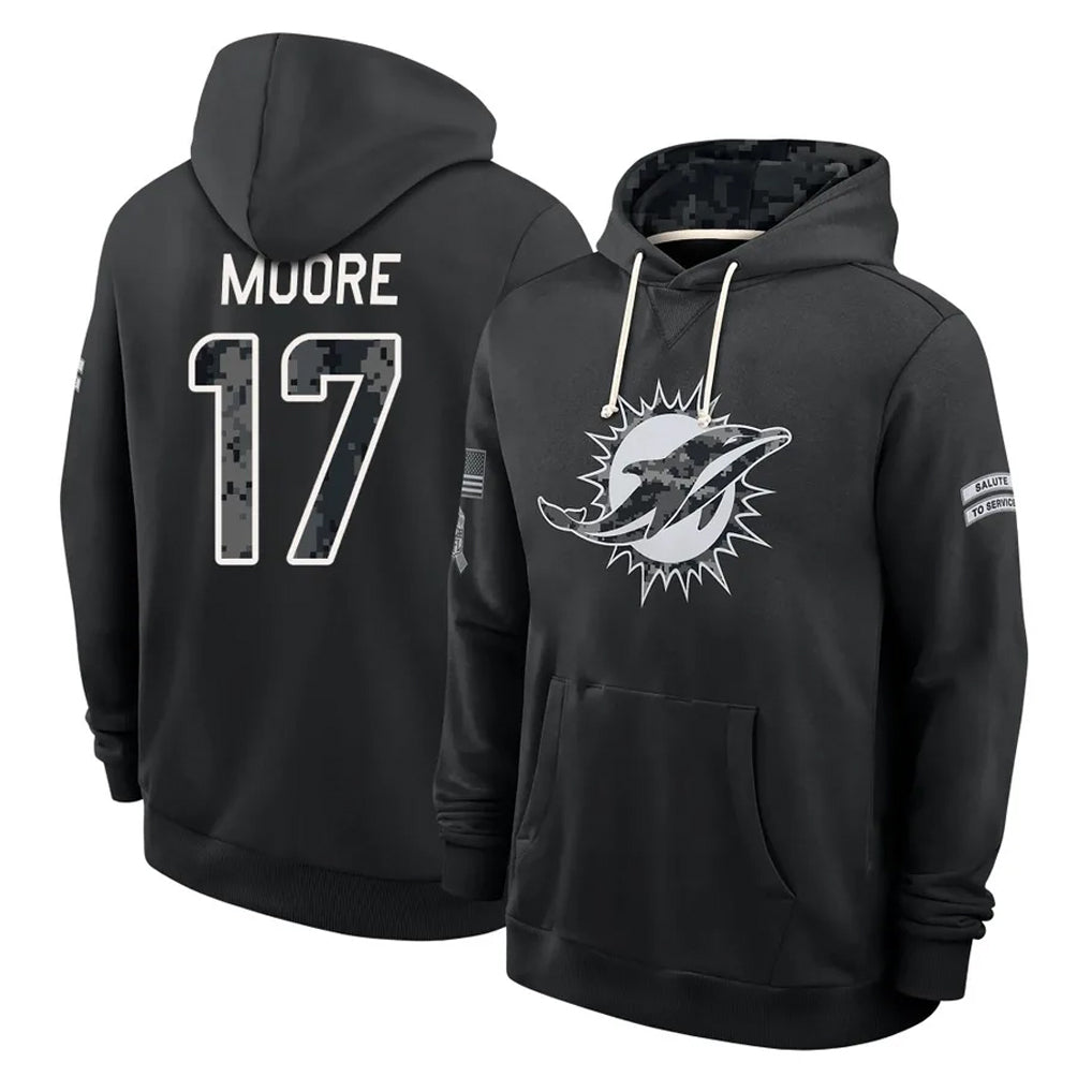 M.Dolphins #17 Trey Moore Player 2026 Black Logo Pullover Hoodies Limited Game Ndoa Stitched Jerseys