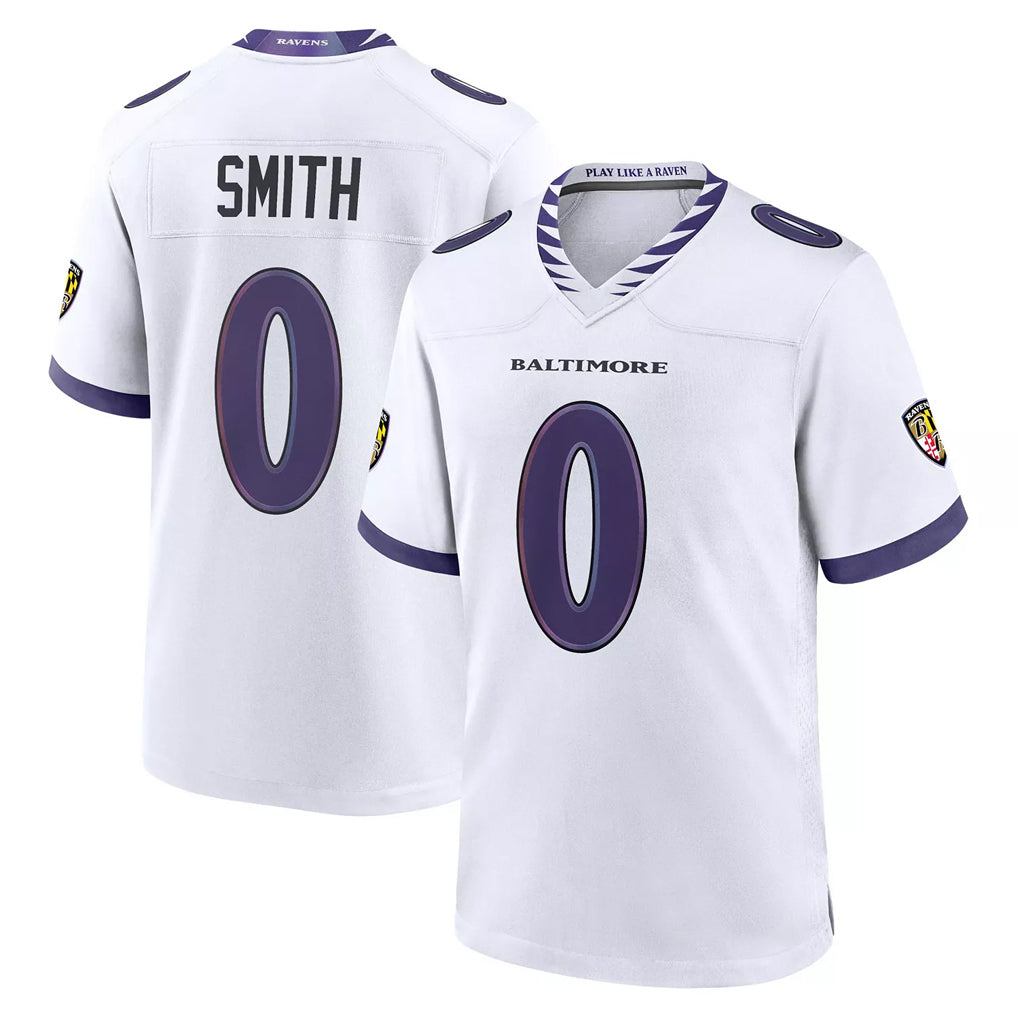 B.Ravens #0 Roquan Smith Player White Purple Home Game Ndoa Stitched Jerseys
