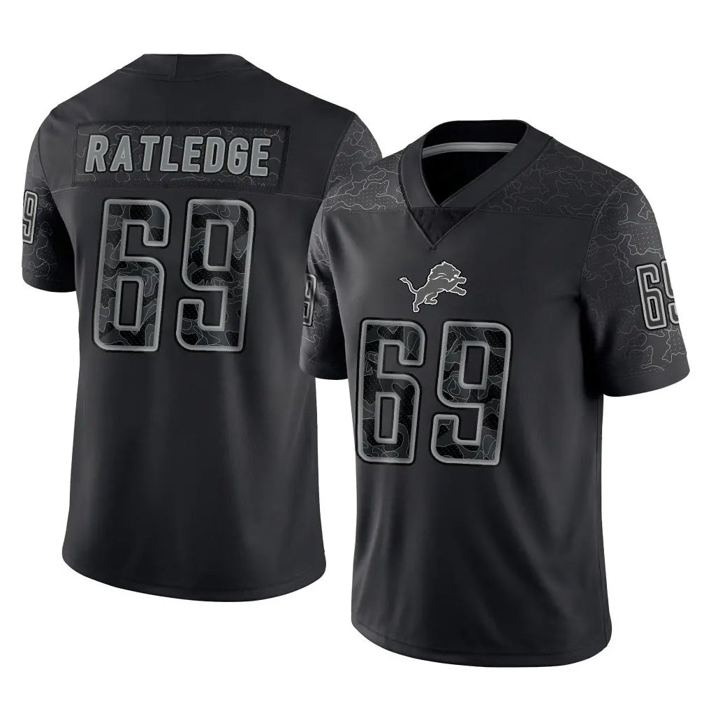 D.Lions #69 Tate Ratledge Player Black Reflective Limited Home Game Ndoa Stitched Jerseys