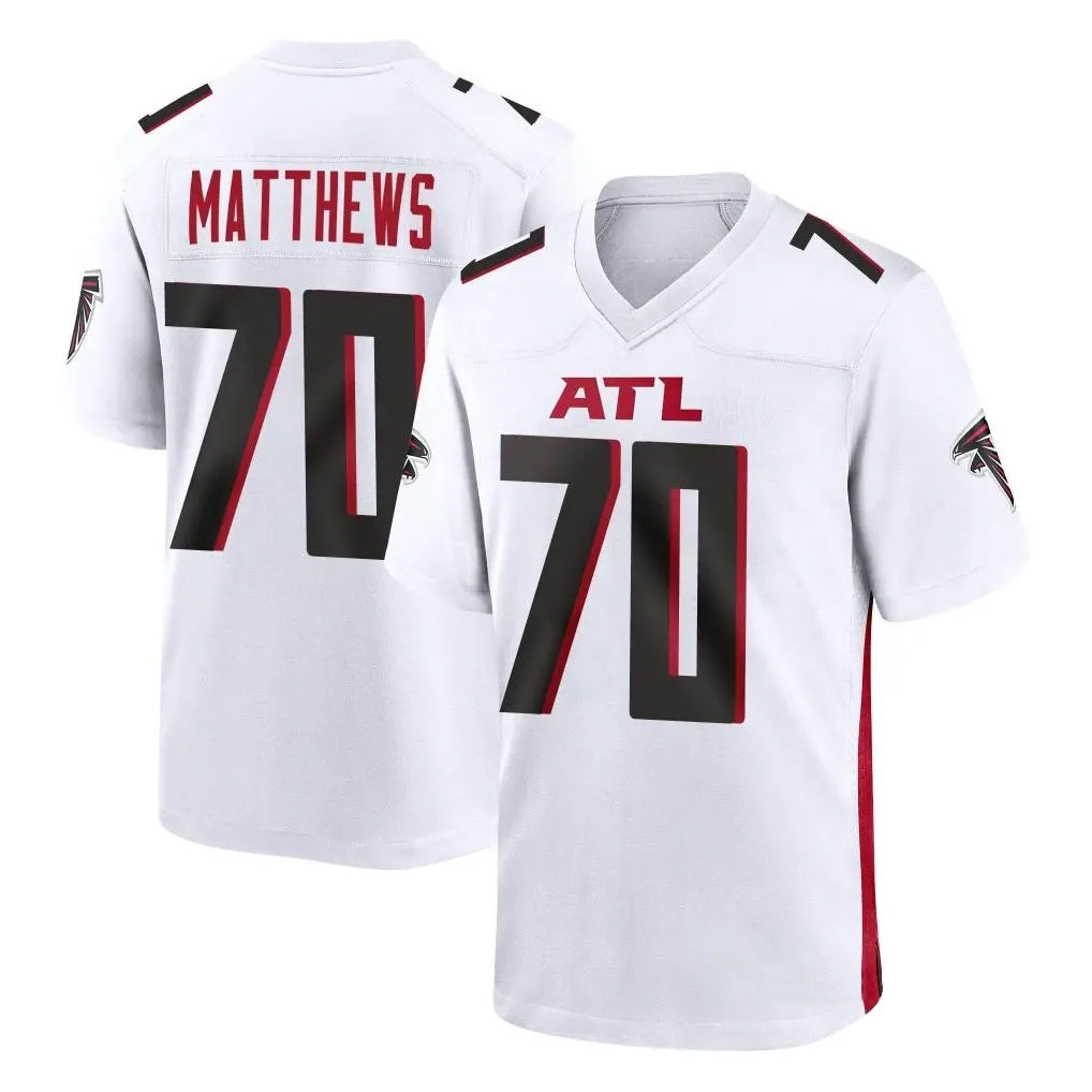 A.Falcons #70 Jake Matthews Player White Home Game Ndoa Stitched Jerseys