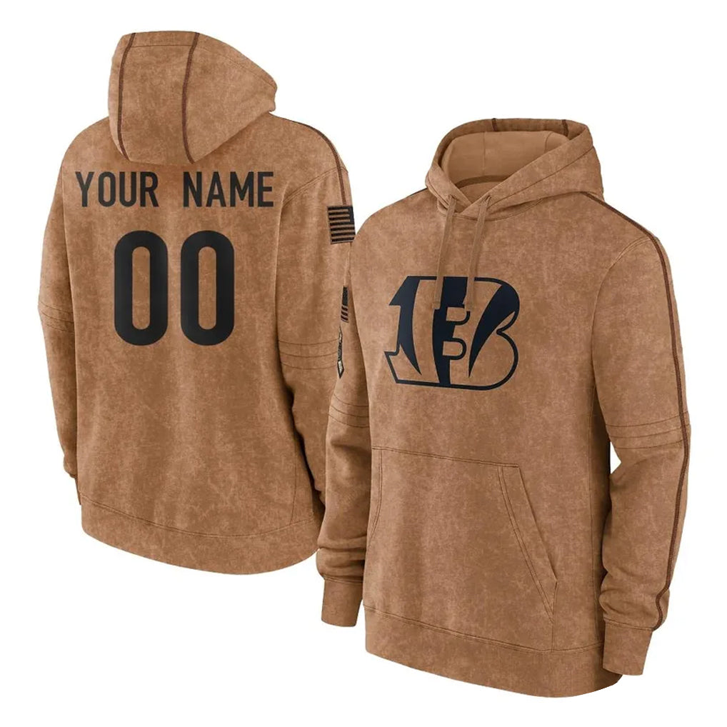 Custom C.Bengals Brown Salute to Service Pullover Hoodie Limited Any Name & Numbers Ndoa Stitched Jerseys
