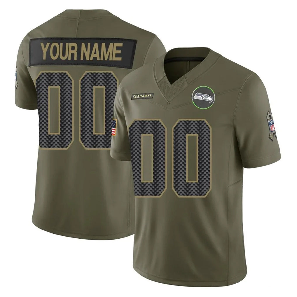 Custom S.Seahawks Olive 2025 Salute To Service Limited Home Game Any Name & Numbers Ndoa Stitched Jerseys