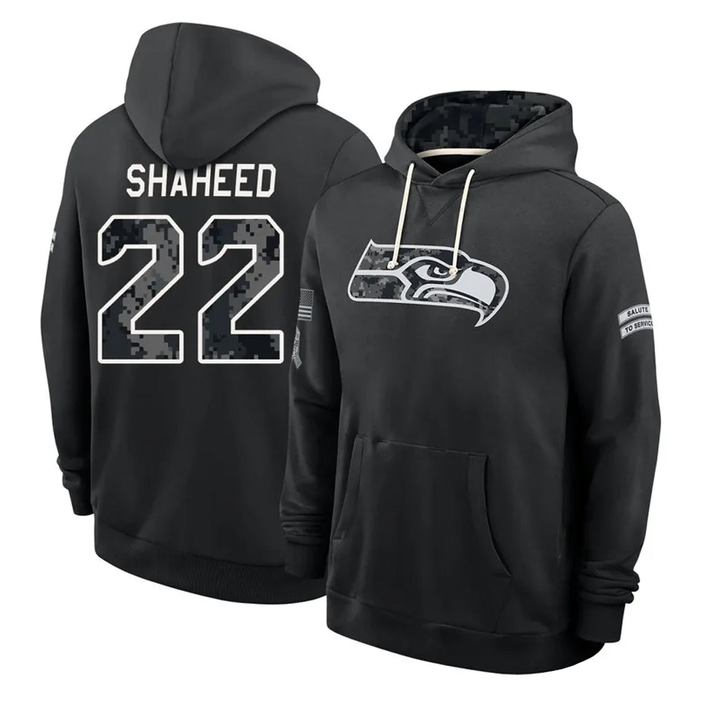 S.Seahawks #22 Rashid Shaheed Player 2026 Black Logo Pullover Hoodies Limited Game Ndoa Stitched Jerseys