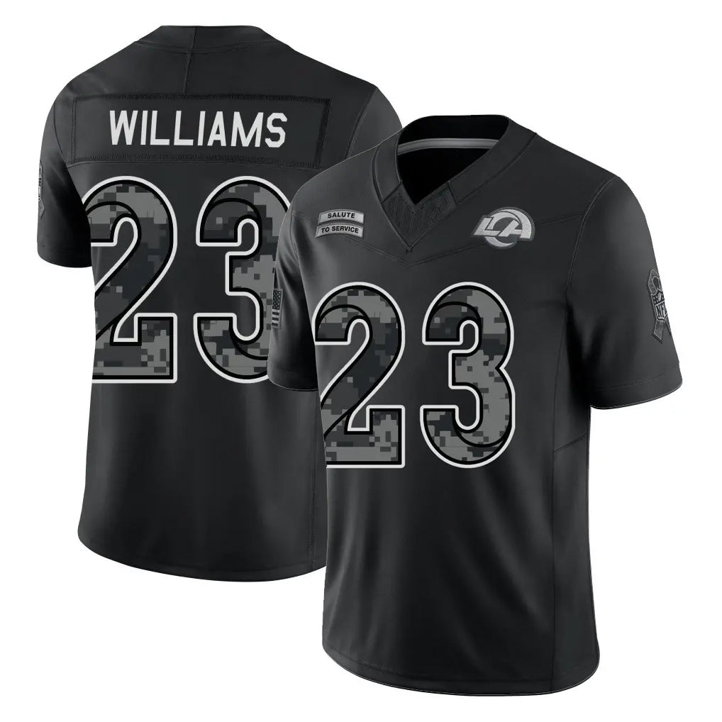 LA.Rams #23 Kyren Williams Player Black Limited 2026 Salute to Service Home Game Ndoa Stitched Jerseys