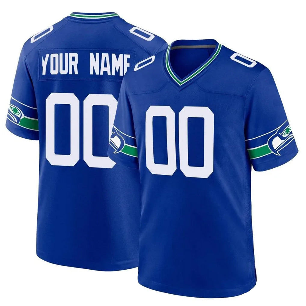 Custom S.Seahawks Royal Throwback Home Game Any Name & Numbers Ndoa Stitched Jerseys