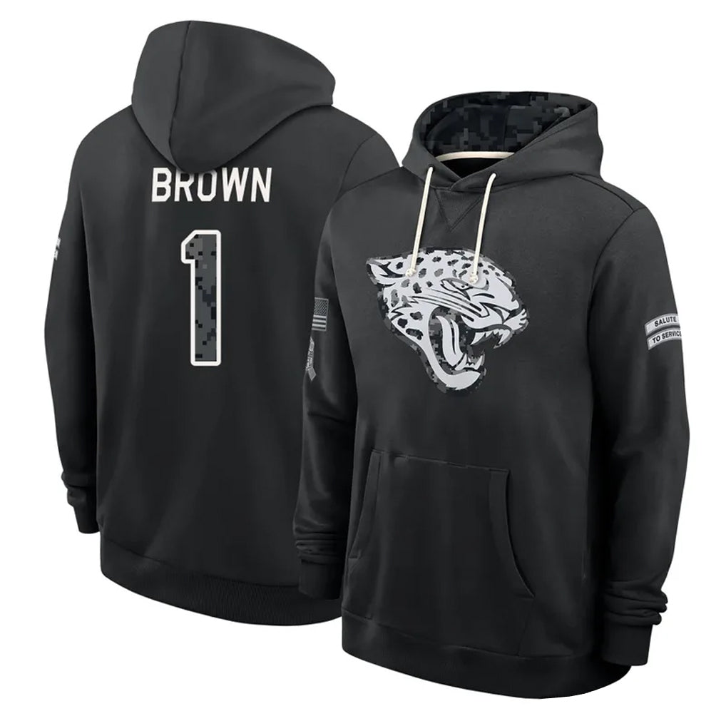 J.Jaguars #1 Montaric Brown Player 2026 Black Logo Pullover Hoodies Limited Game Ndoa Stitched Jerseys