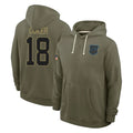 C.Panthers #18 Jalen Coker Player Olive Salute to Service Hoodies Game Ndoa Stitched Jerseys
