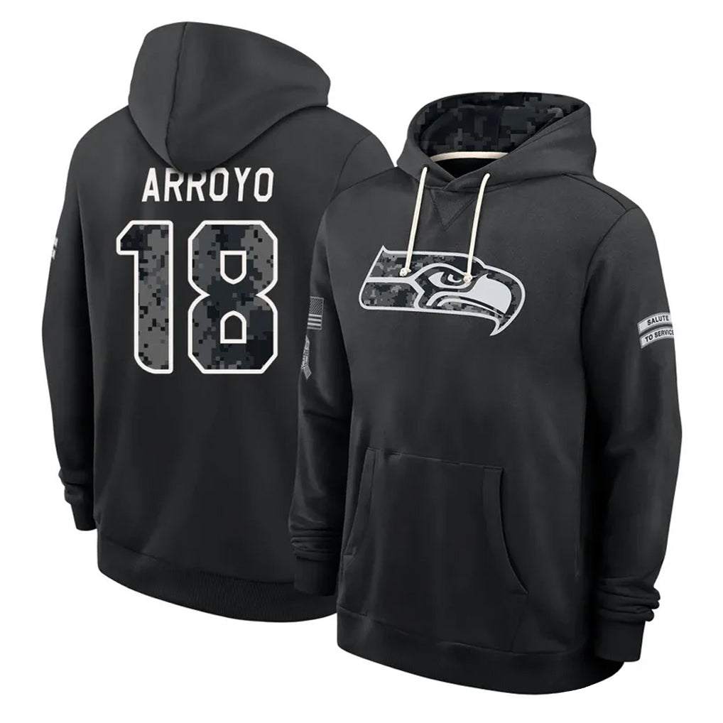 S.Seahawks #18 Elijah Arroyo Player 2026 Black Logo Pullover Hoodies Limited Game Ndoa Stitched Jerseys