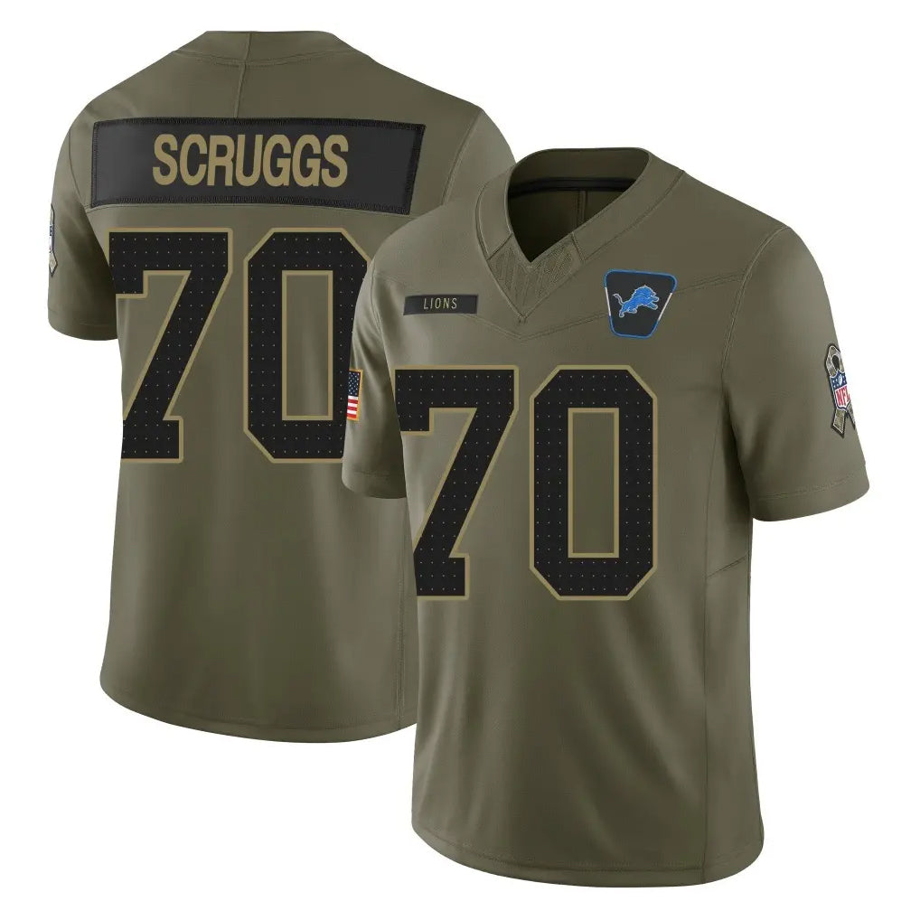 D.Lions #70 Juice Scruggs Player Olive 2025 Salute To Service Limited Home Game Ndoa Stitched Jerseys
