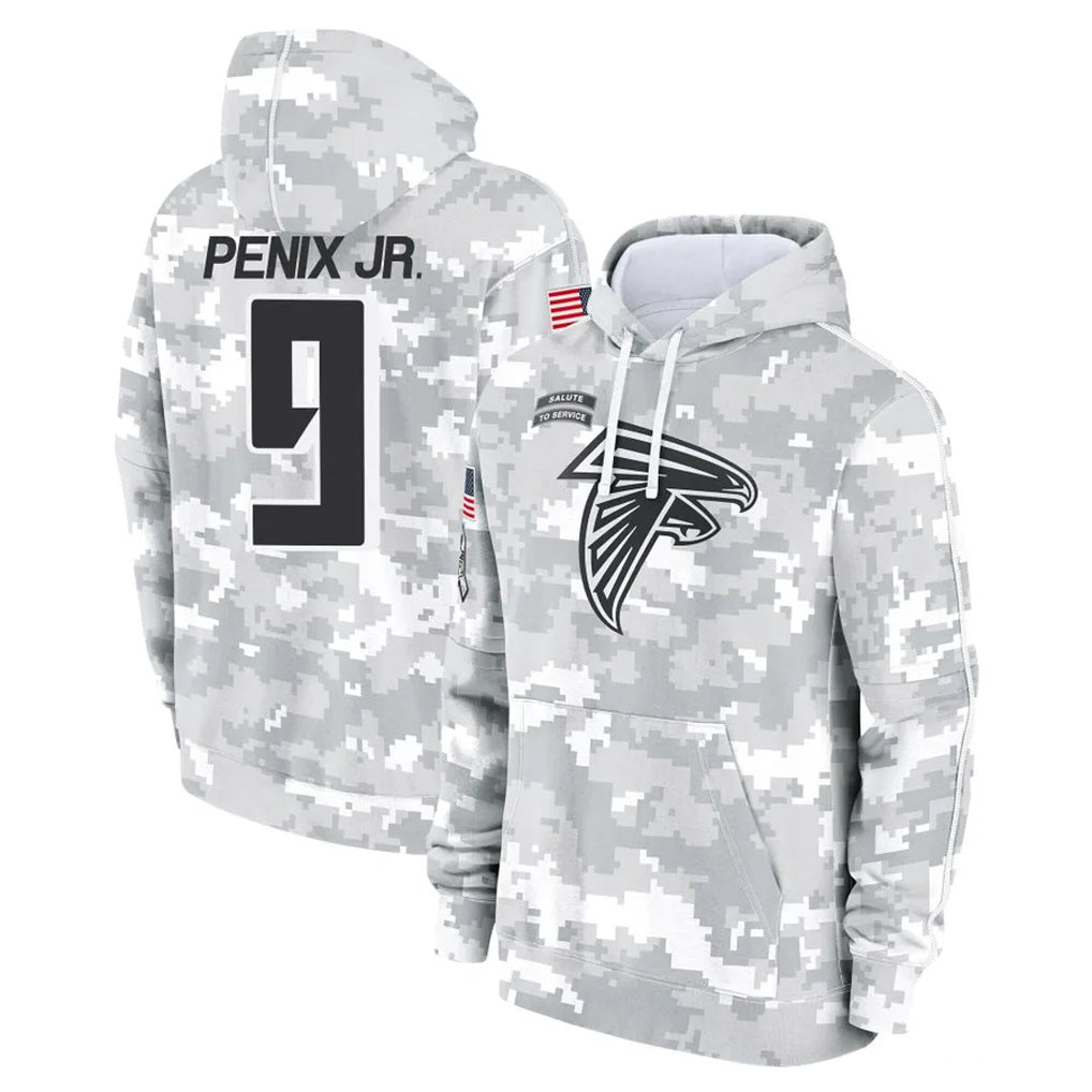 A.Falcons #9 Michael Penix Jr. Player Arctic Camo Salute to Service Limited Hoodie Ndoa Stitched Jerseys