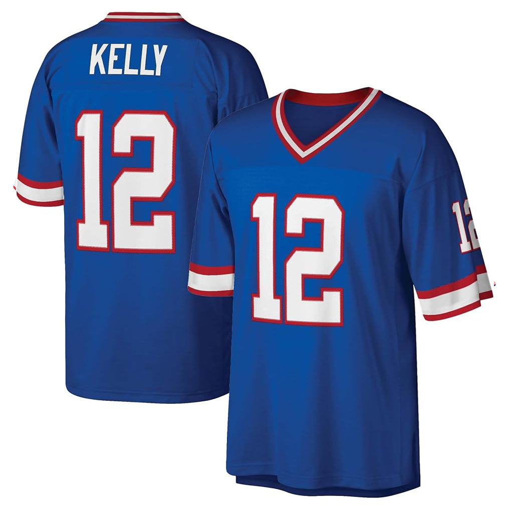 B.Bills #12 Jim Kelly Player Blue Replica Throwback Limited Ndoa Stitched Jerseys