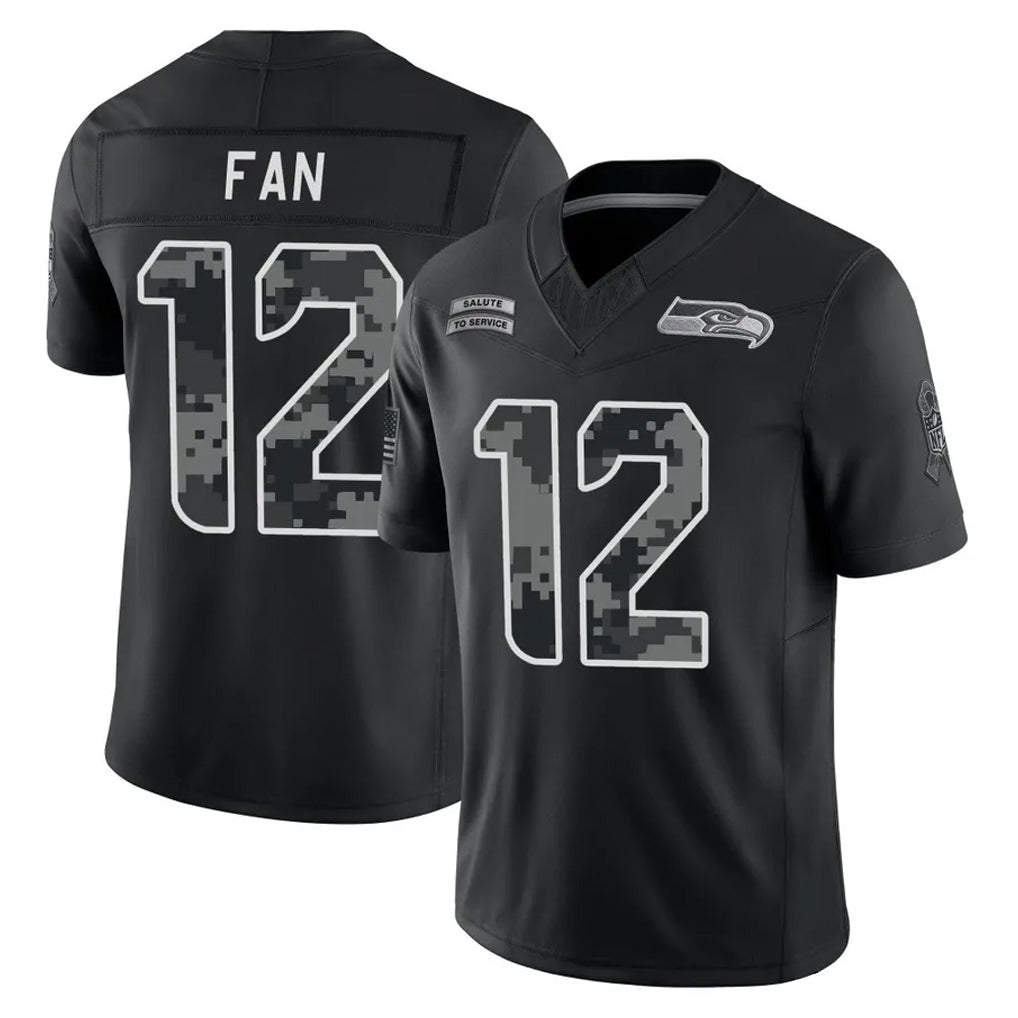 S.Seahawks #12 12th Fan Player Black Limited 2026 Salute to Service Home Game Ndoa Stitched Jerseys