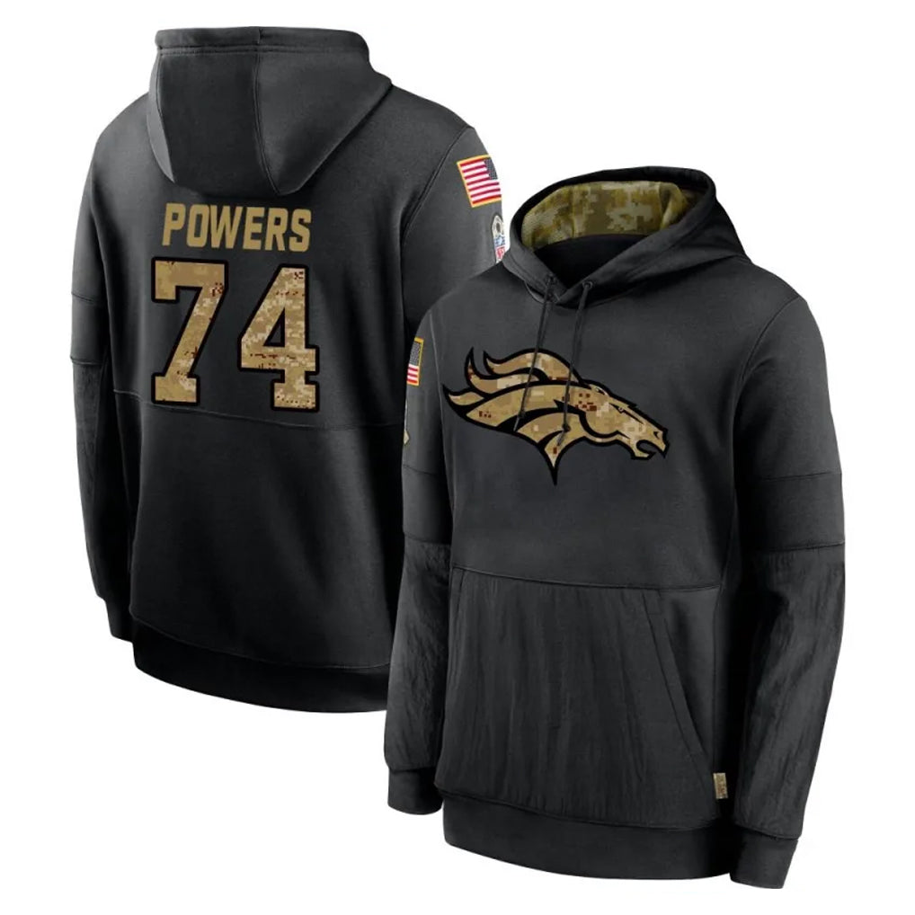 D.Broncos #74 Ben Powers Player Black Salute to Service Pullover Hoodies Limited Ndoa Stitched Jerseys