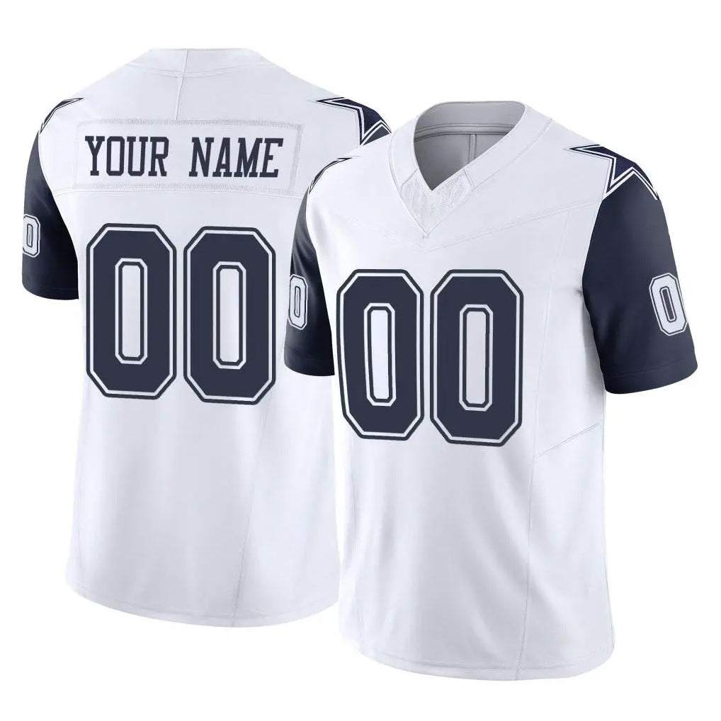 Custom D.Cowboys White-Navy Limited Vapor F.U.S.E. Home Game Any Name & Numbers Ndoa Stitched Jerseys