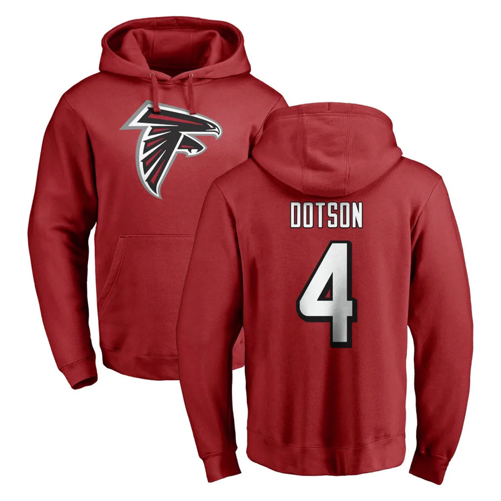 A.Falcons #4 Jahan Dotson Player Red Pullover Hoodies Home Game Ndoa Stitched Jerseys